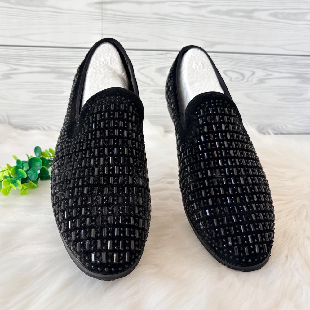 Mens Pointed Toe Black Studded Slip On Loafers Size 8.5